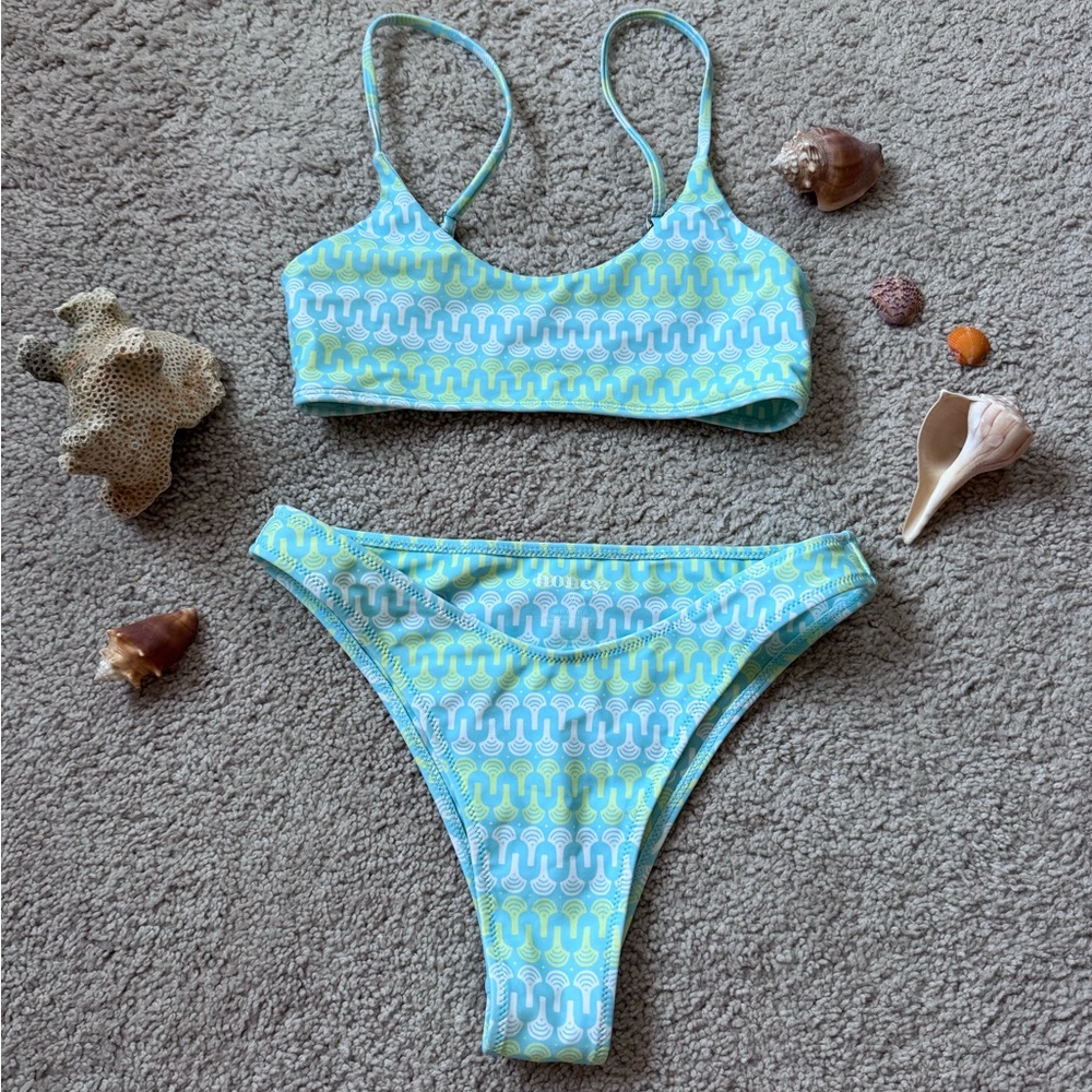 Honey Swim Oceania Blue and Green Patterned Bikini Set